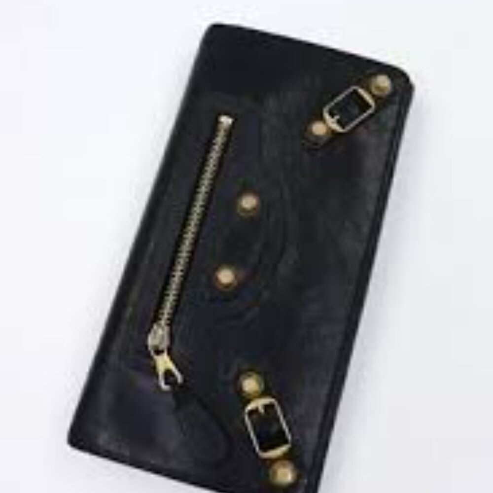Balenciaga Black Leather CityWallet with Gold Accents - Picture 3 of 9